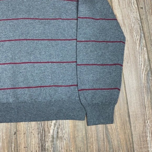 Chaps Mens Sweater Gray Red Striped V Neck Long Sl - Picture 3 of 6